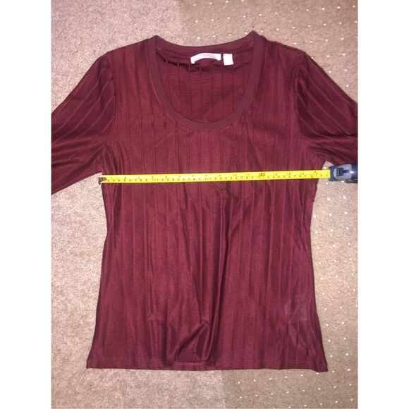 Hugo Boss Maroon Burgundy Ribbed Short Sleeve Scoop Neck Blouse, Size Medium - Picture 8 of 9
